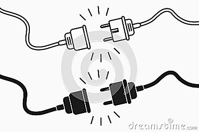 Electric plug and socket. 404 error concept, set of flat and line design elements for disconnect web page. Vector Illustration